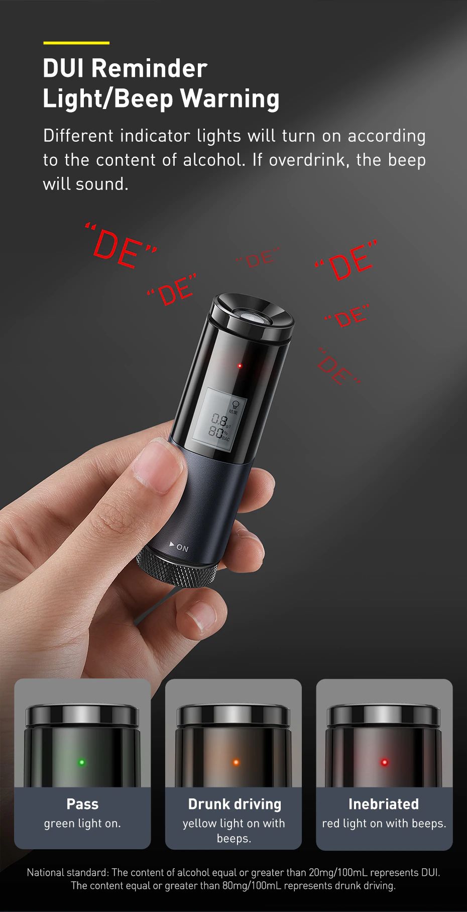 baseus alcohol tester electronic breathalyzer with digital display 7