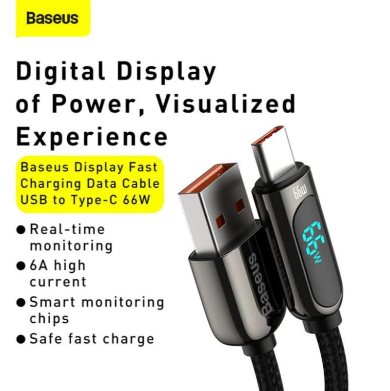 baseus display fast charging data cable usb to type c 66w 5