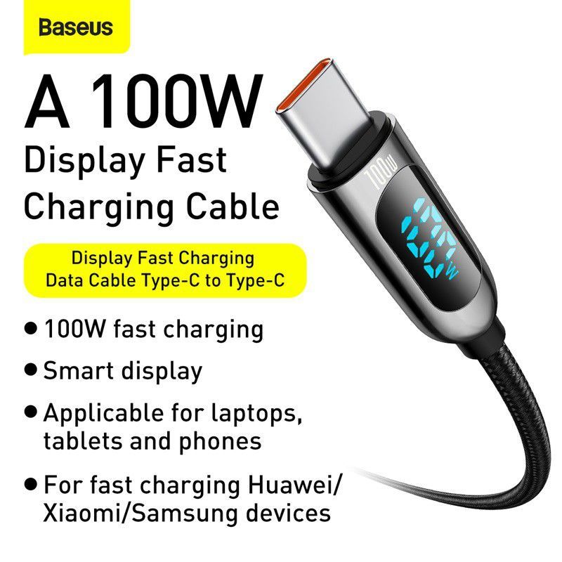 baseus display fast charging datype c to type c 100w 1