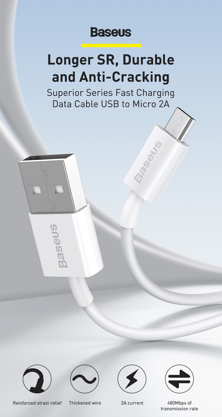 baseus superior series 2a micro usb cable 2m 1
