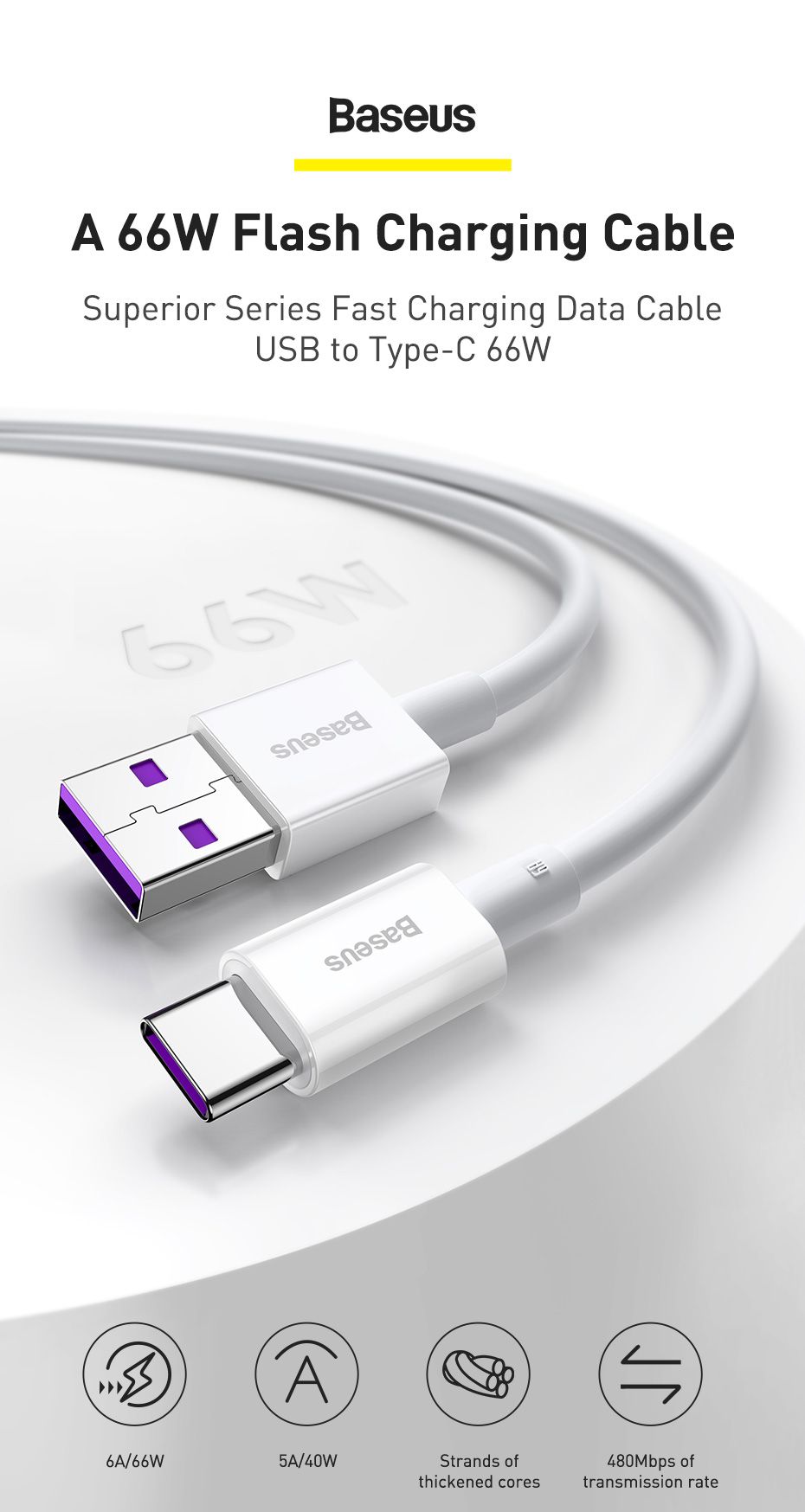 baseus superior series fast charging data cable usb to type c 66w 1