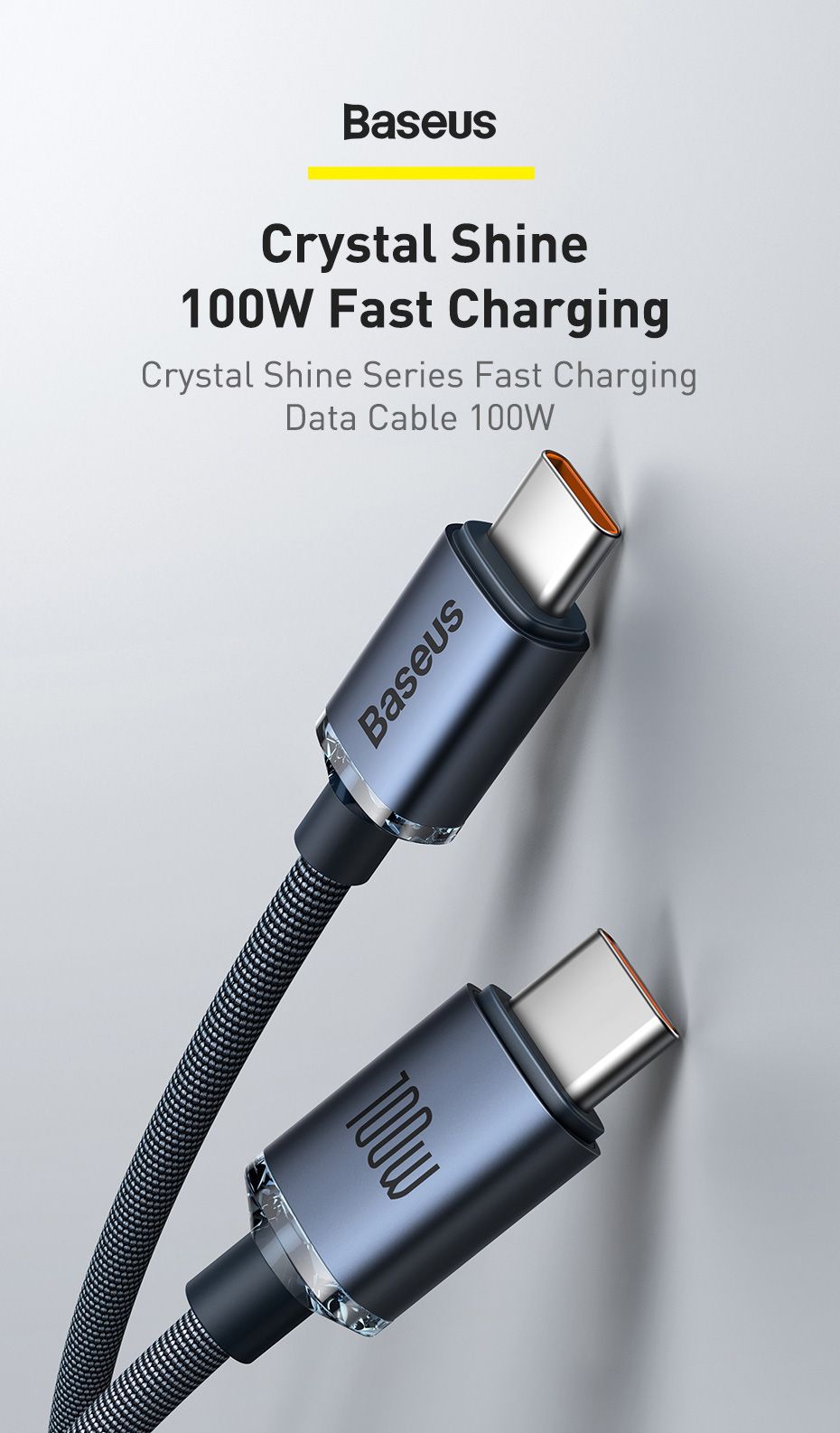 baseus type c to type c 100w crystal shine series fast charging data cable 2m 2