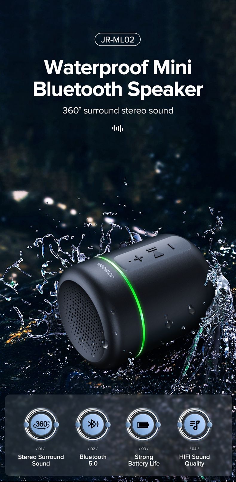 joyroom jr ml02 ipx7 waterproof bluetooth speaker wireless 3