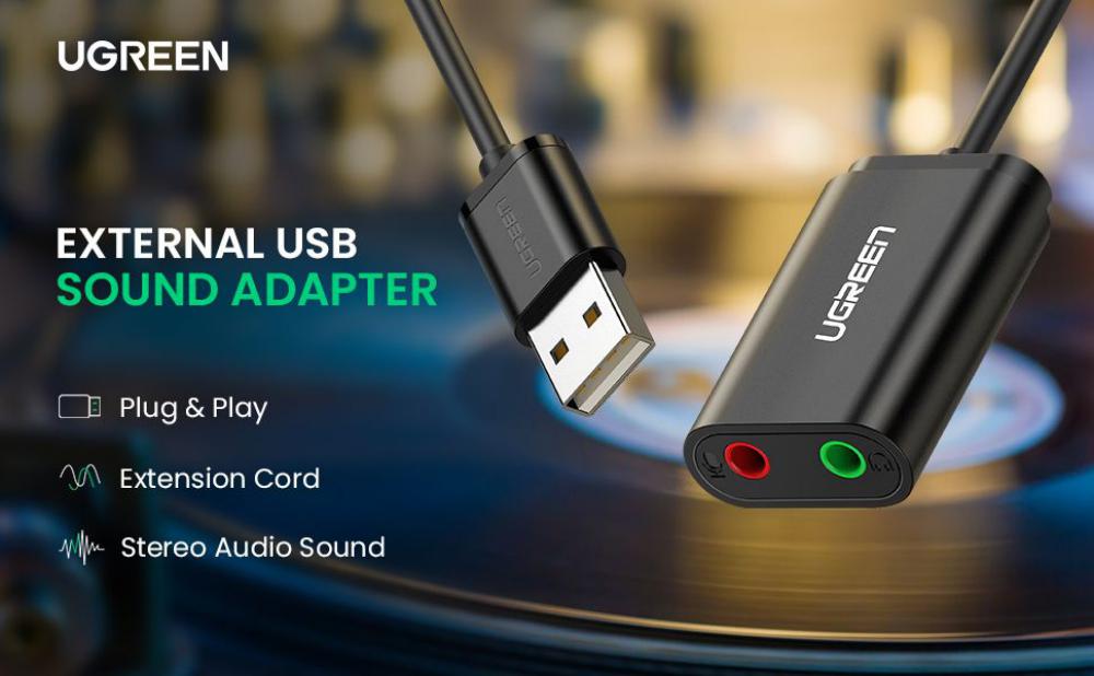 UGREEN Audio Adapter USB External Stereo Sound Card for 3.5mm Stereo Headphone 