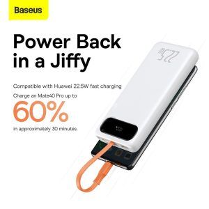 baseus power bank digital display quick charge10000mah 22 5w with built in type c lightning cable 2