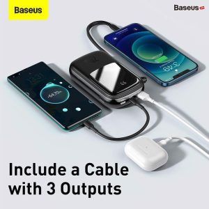 baseus qpow digital display quick charging power bank 20000mah 20w with ip cable 1