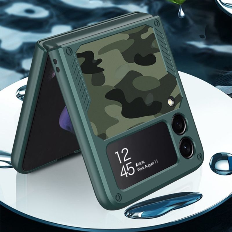 gkk camouflage armor hard case ring stand rugged cover for samsung galaxy z flip 3 5g 3