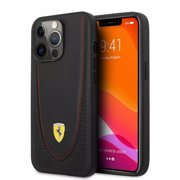 scuderia ferrari iphone 13 pro max leather case black grey red with curved line s 3 600x600 2